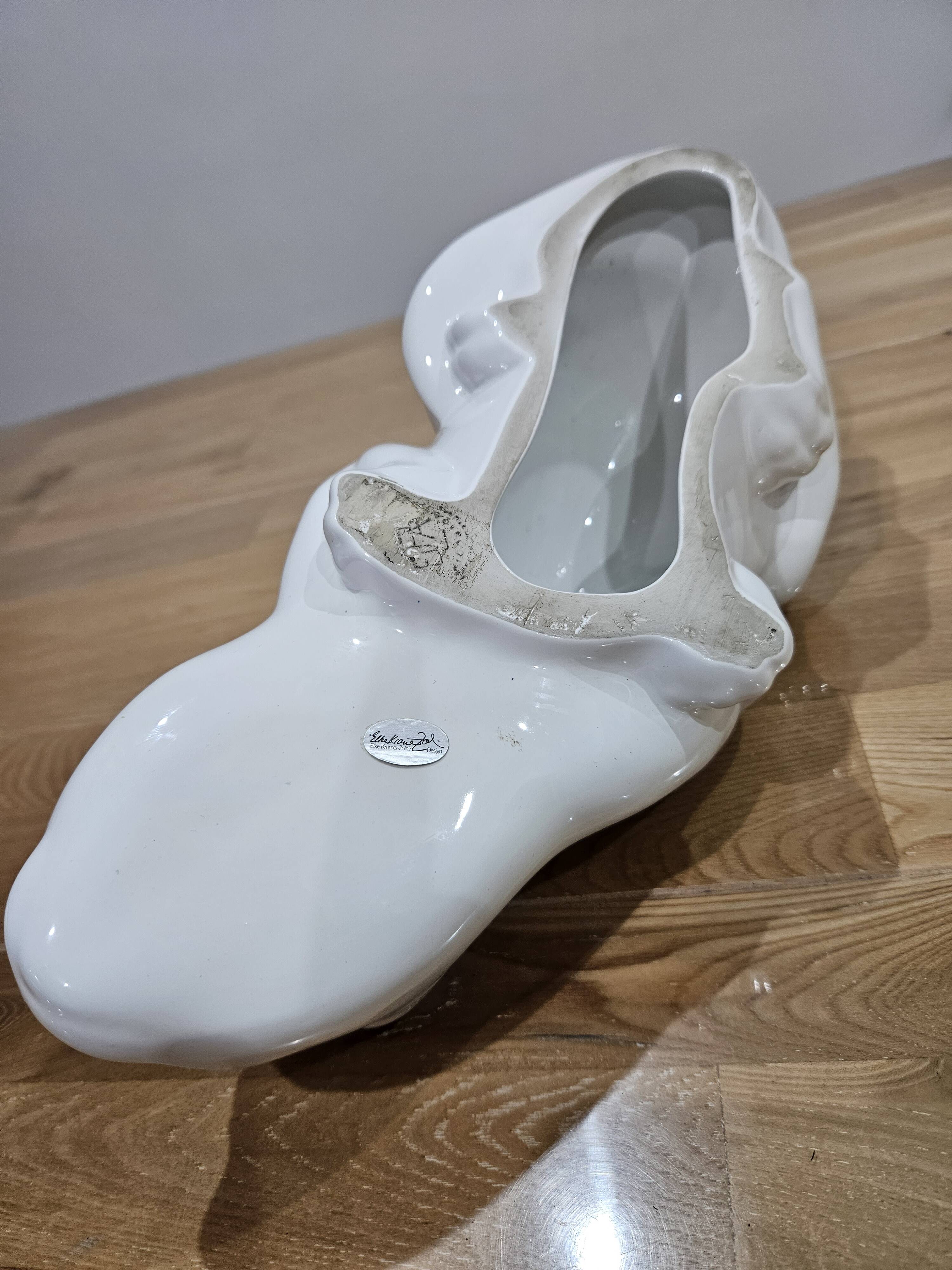 Elpa Alcobaca Portugal Ceramic White Cat Blue Glass Eyes, 1980s