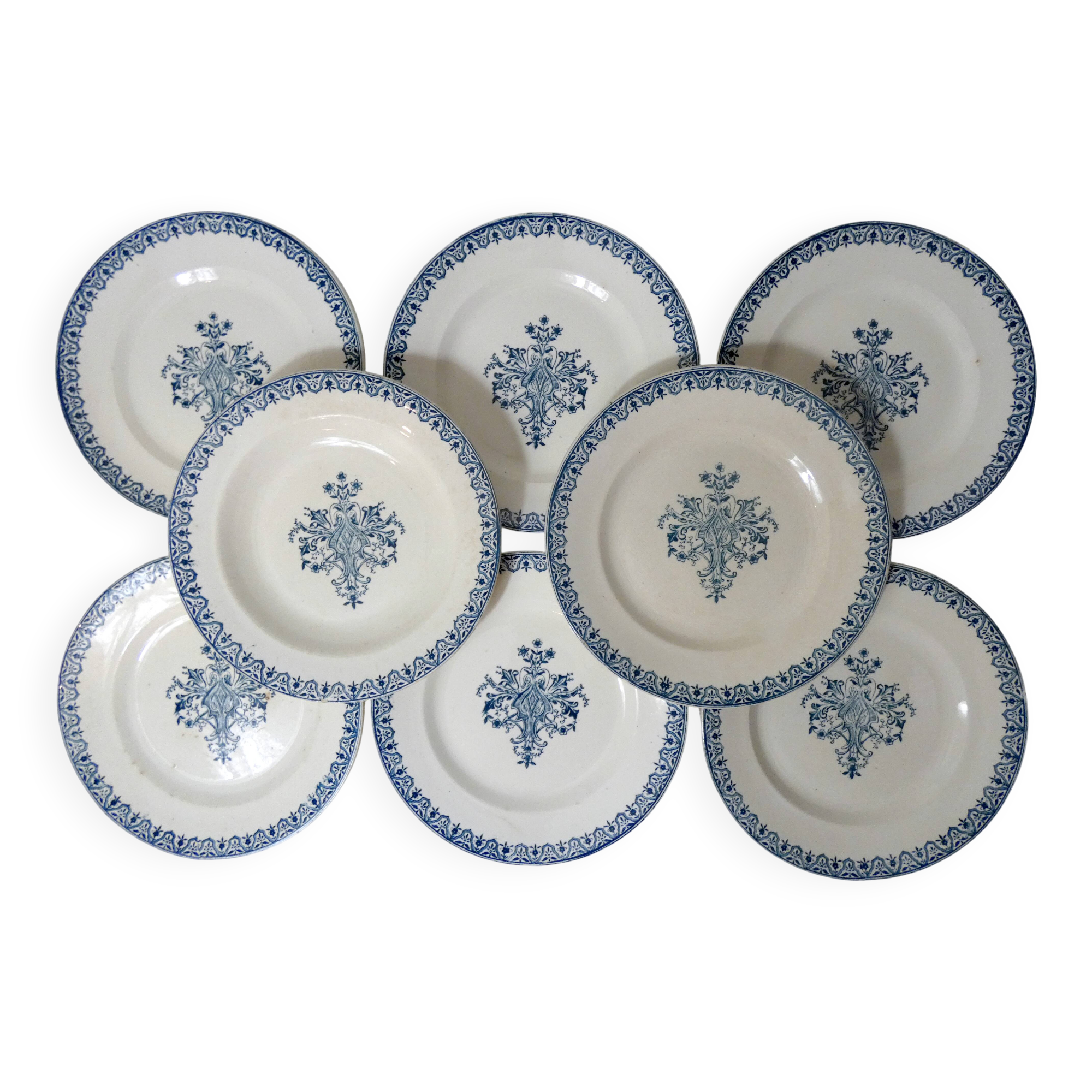 Terre de fer 8 Art Deco flat plates ALHAMBRA model blue SALINS