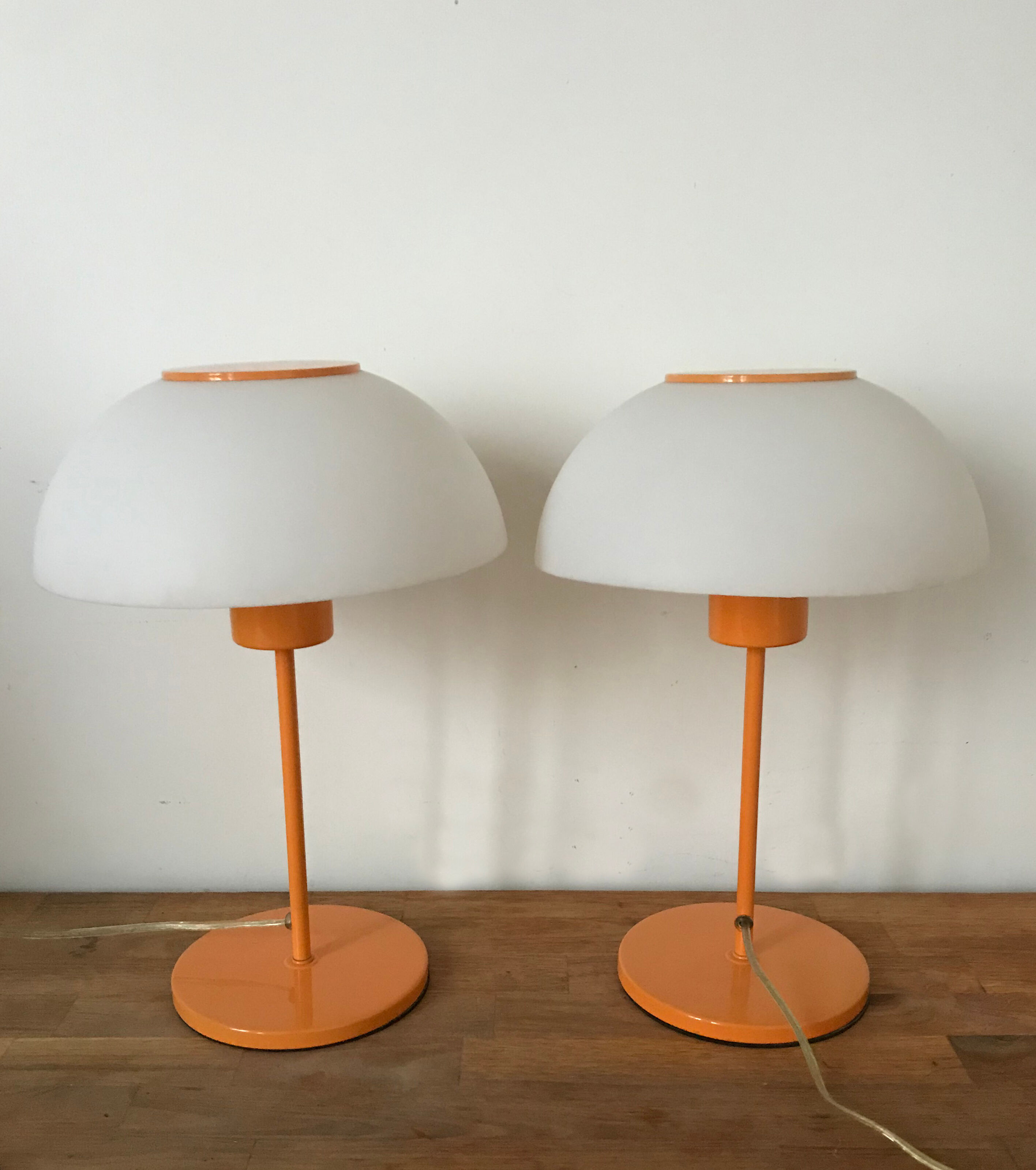 Pair of two Italian orange mushroom lamps from the 70s
