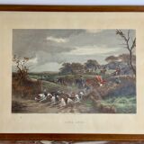 English engraving of hunting hound and hunting dog