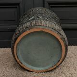 Pair of planters from the 60s with antique decor, green background