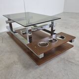 Vintage teak and chrome bar coffee table, 1960s
