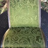 1950s footstool in carved wood and satin green patterned velvet