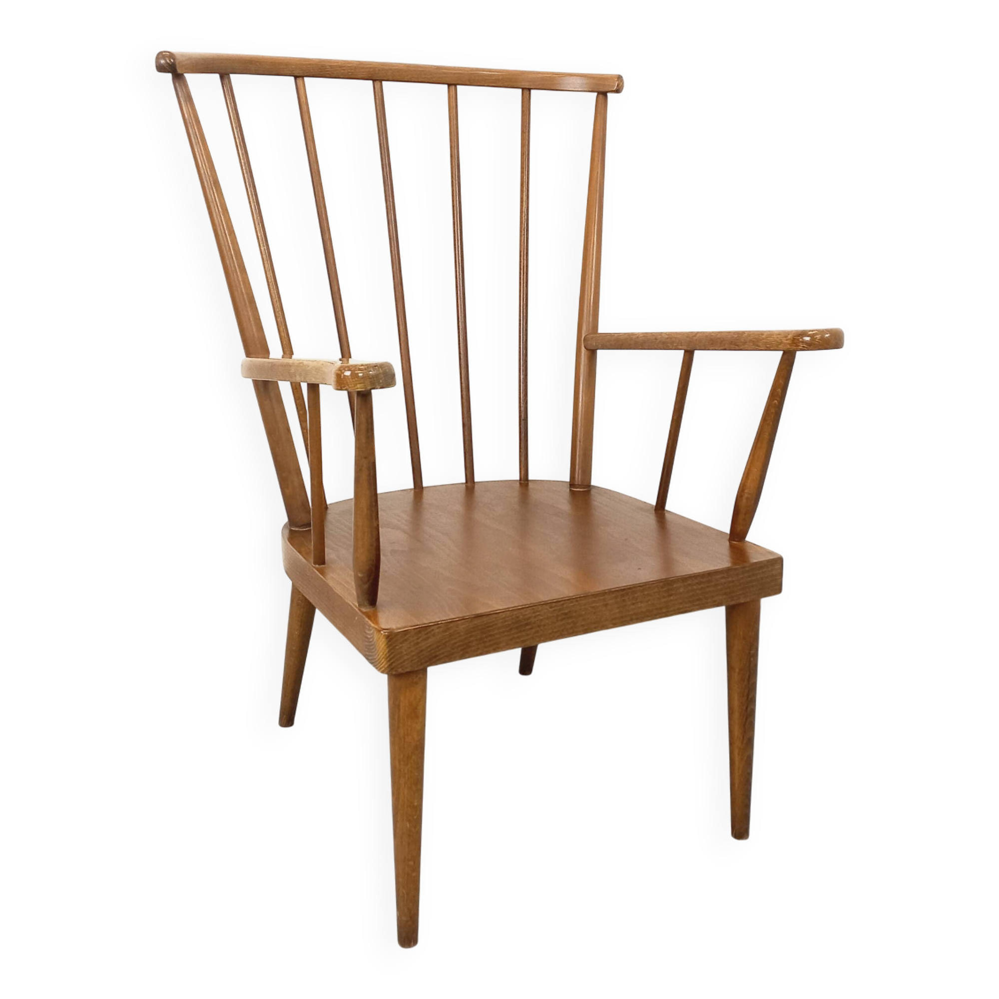 Vintage wooden armchair Baumann model Éventail from the 1960s.