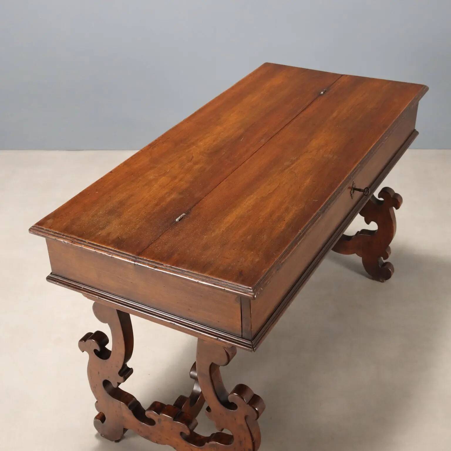 Antique Saint-Philippe desk in carved walnut, Italy, 20th century
