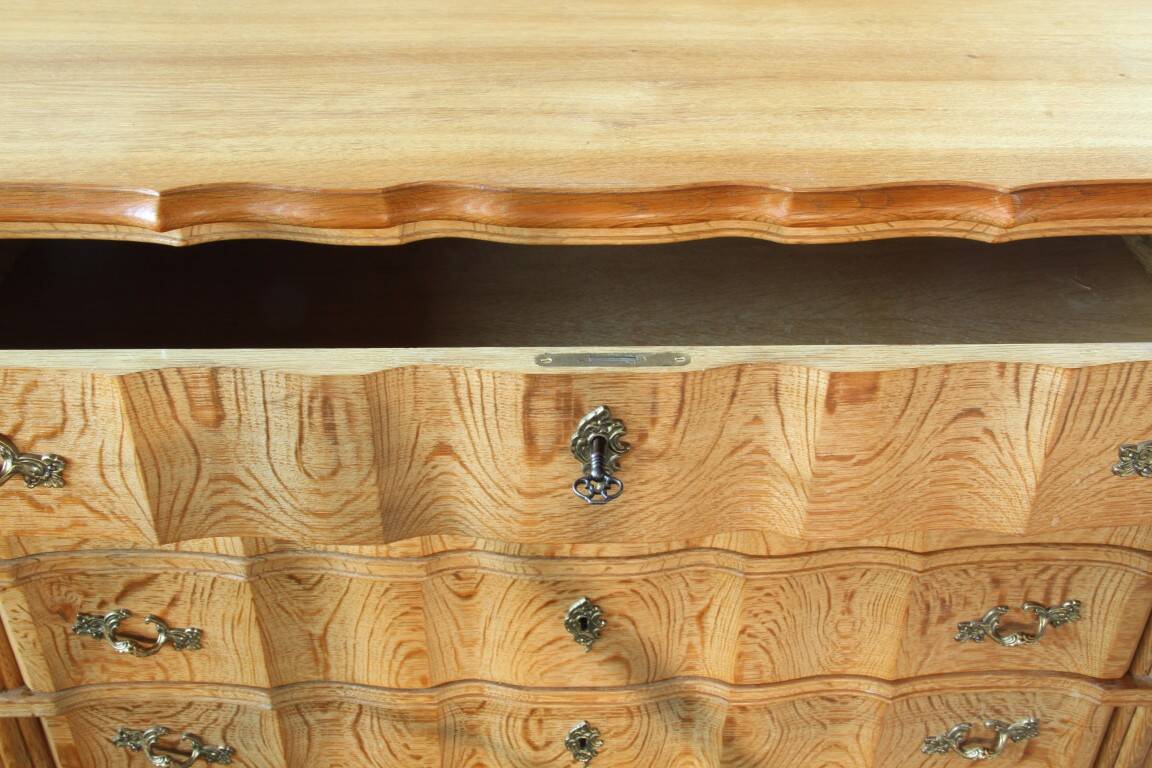 Vintage Mid-century Baroque Style Danish High Boy Brutalist Dresser 1960s