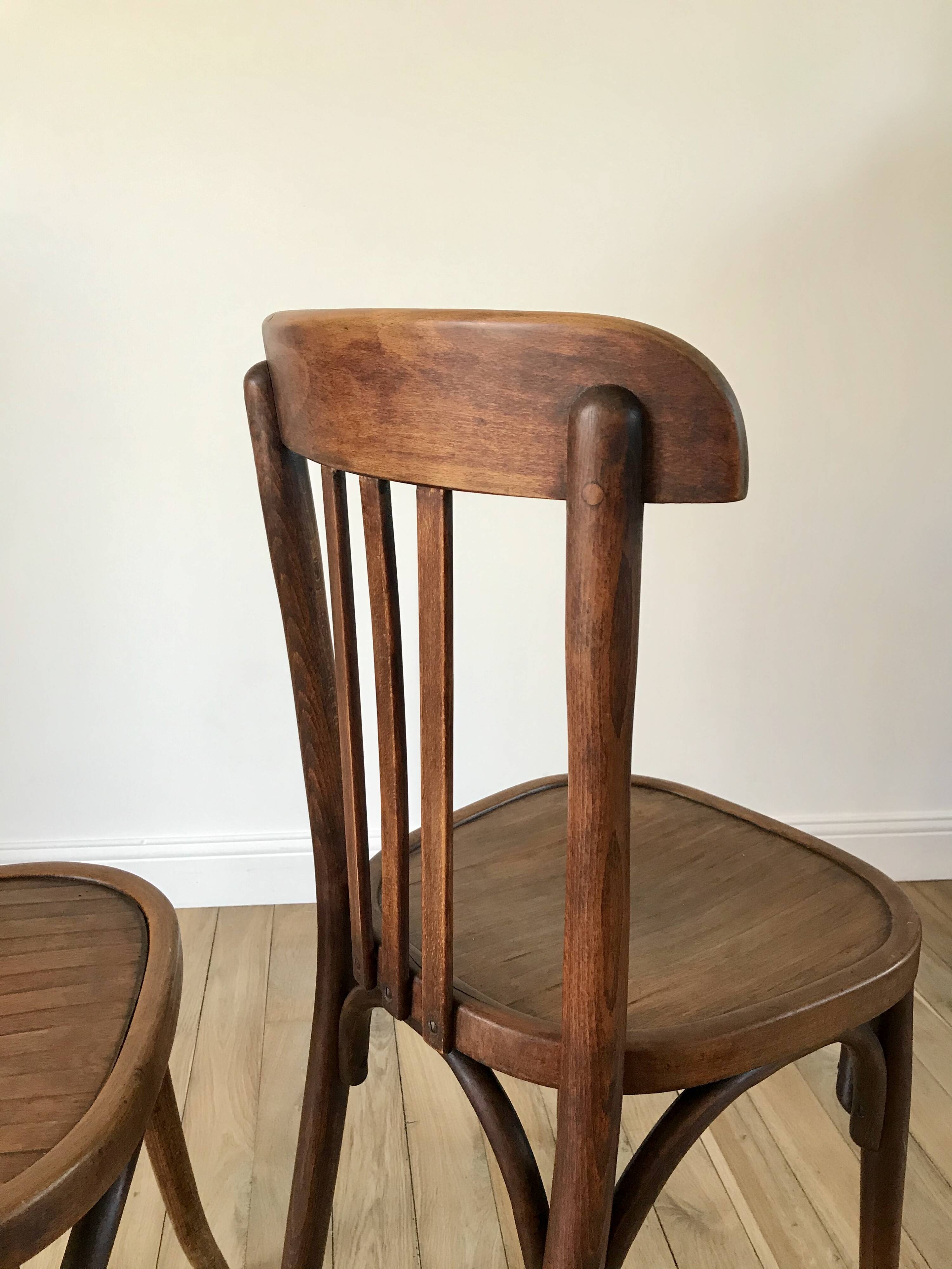 Set of 5 baumann bistro chairs in bent wood stamped xxth