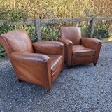 A couple of pairs of genuine restored club armchairs in industrial loft leather.