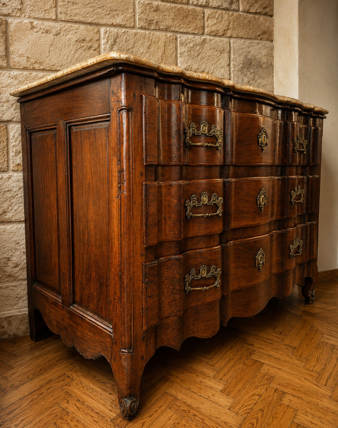 Bordeaux Crossbow Commode in Solid Mahogany, Louis XV Period