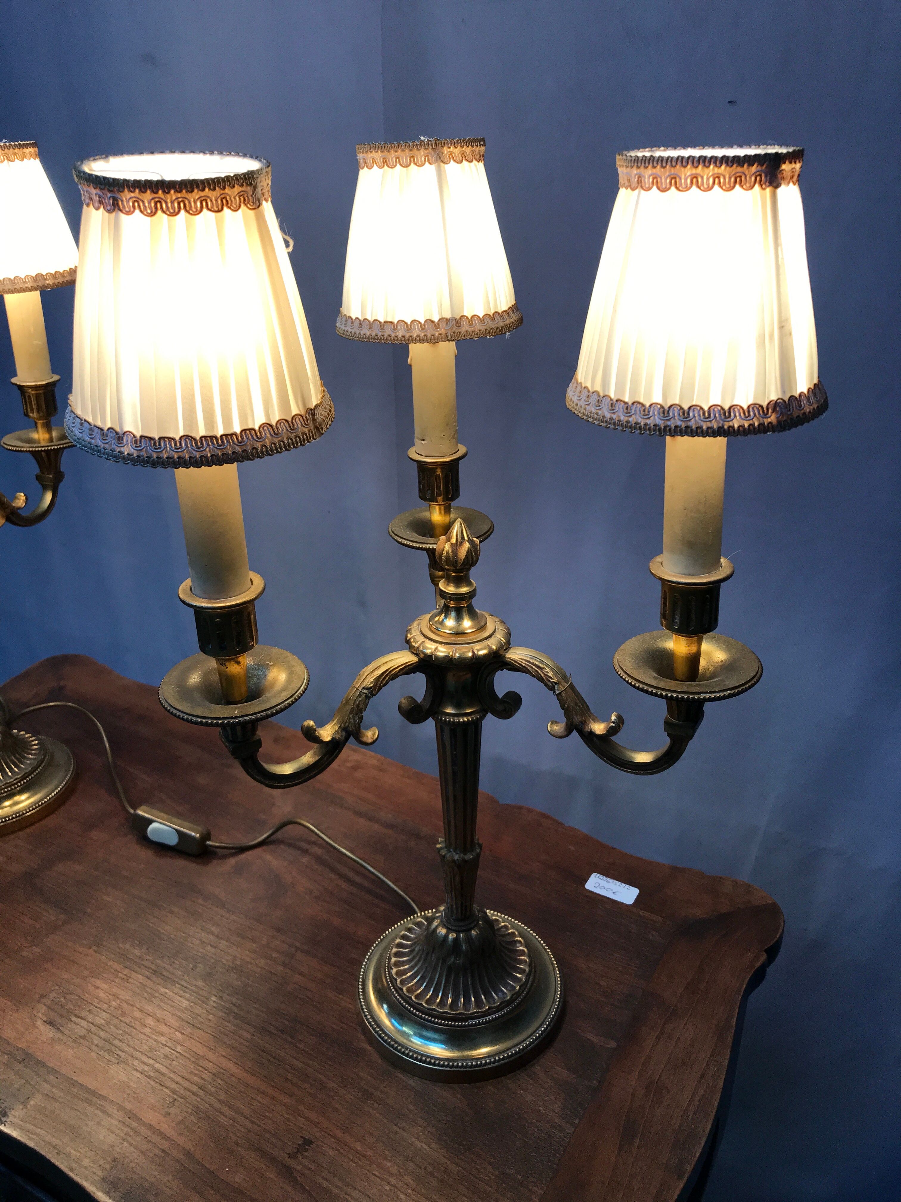 Pair of electrified three-branched candlesticks