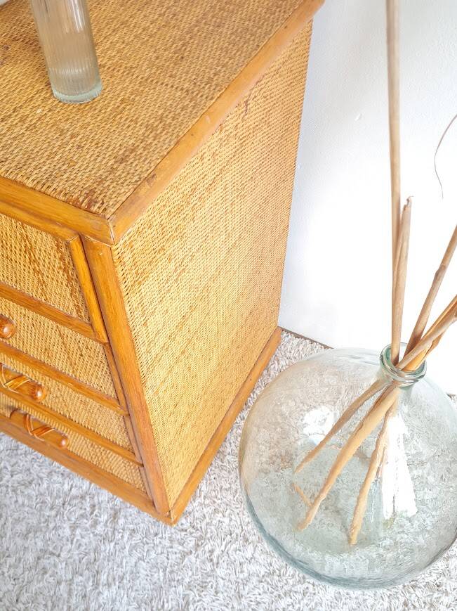 Vintage rattan chest of drawers circa 70s