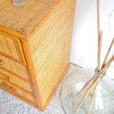 Vintage rattan chest of drawers circa 70s