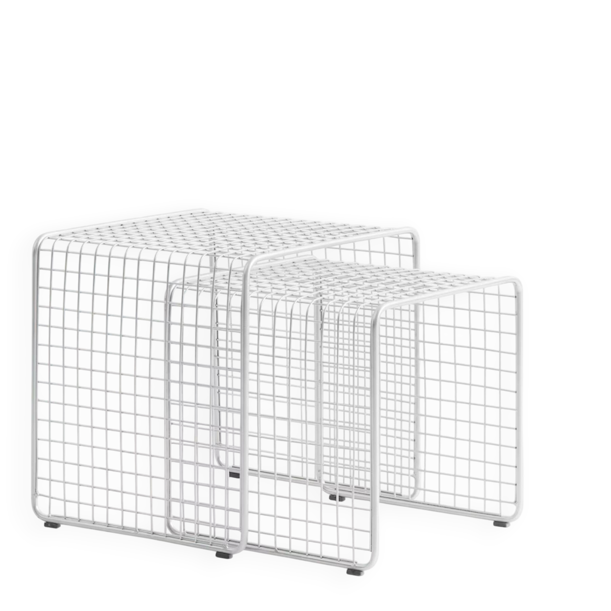 Nest of silver metal side tables