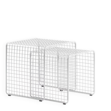 Nest of silver metal side tables