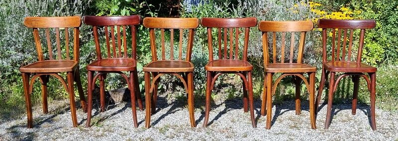 Mix 6 chairs bistro Baumann and Luterma 30/40 years