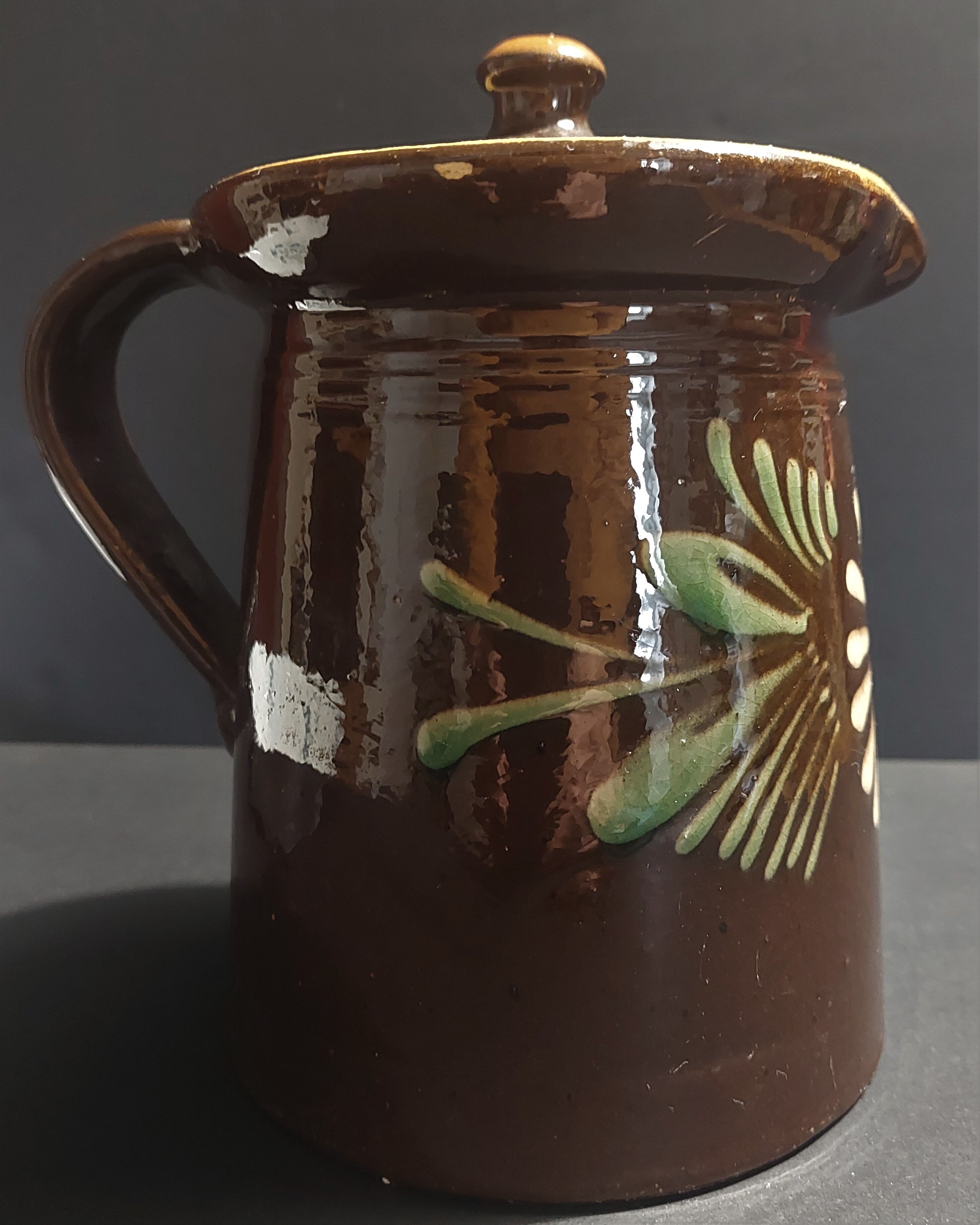 Pitcher covered glazed terracotta alsace Soufflenheim XXth