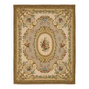 Tapis Aubusson vintage européen fait main 263 cm x 334 cm