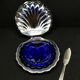 Vintage butter dish / caviar dish in cobalt blue glass & metal