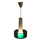 Vintage pendant light in 2 white opaline elements and green transparent glass