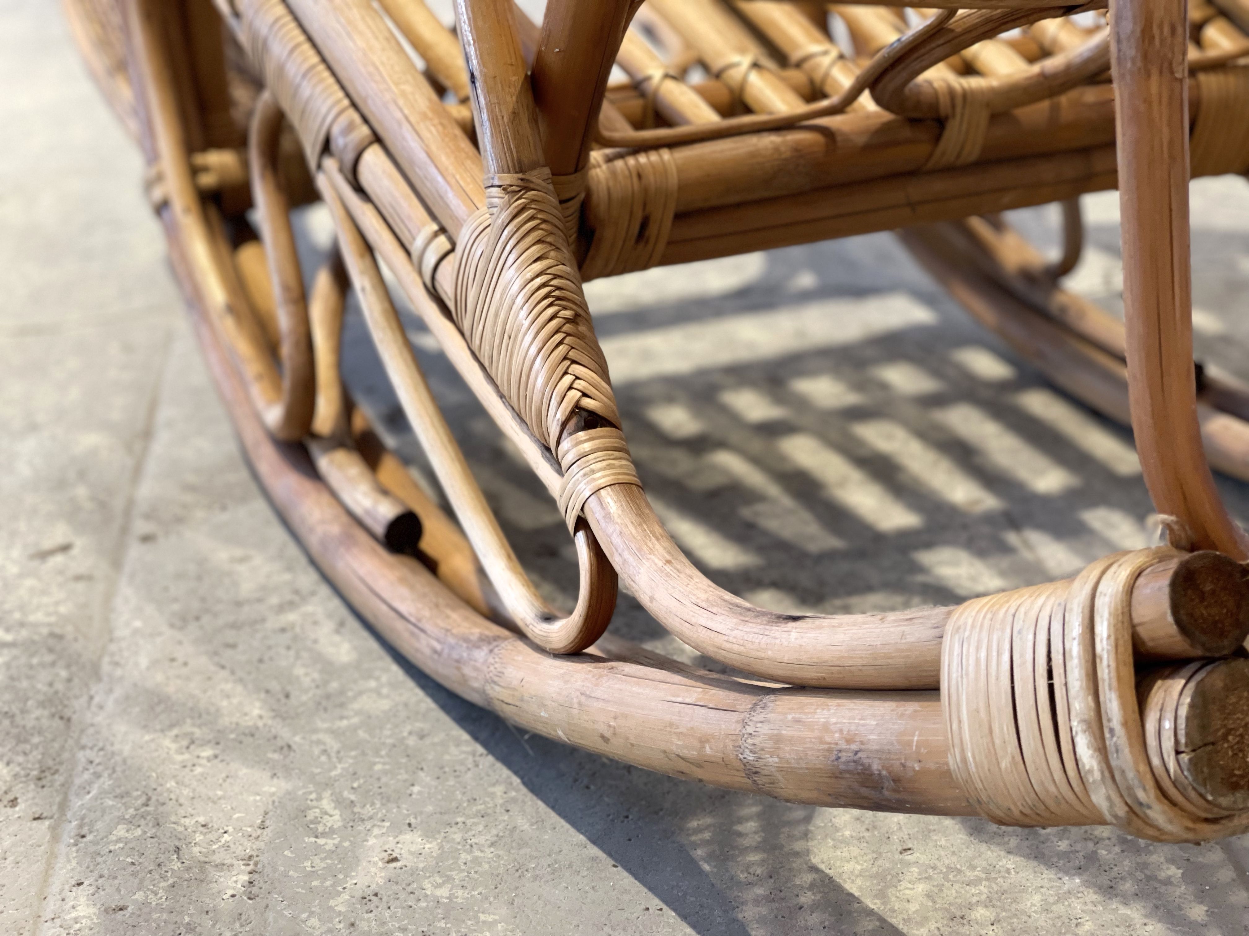 XXL vintage rattan garden armchair or deck chair