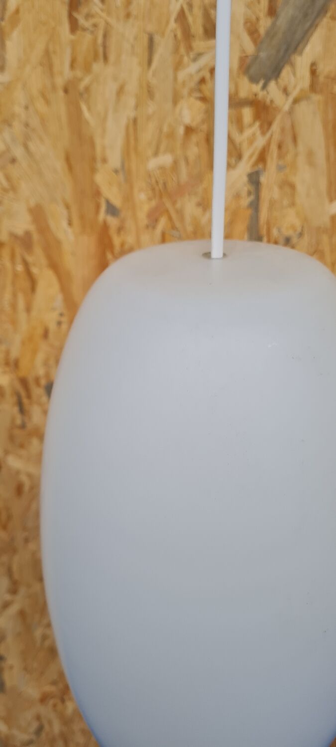 Oval pendant light in white opaline 1960