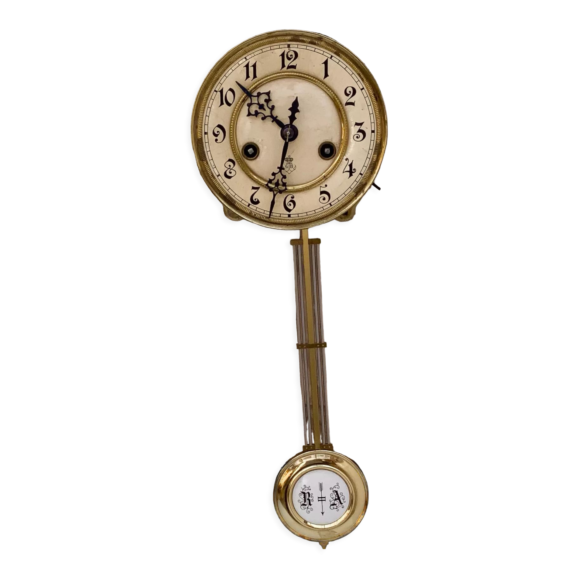 Antique Gustav Becker German Wall clock movement, Wood base, GB Movement 1900s