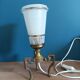 Lampe chevet métal bronze patiné tulipe verre liseré doré art déco