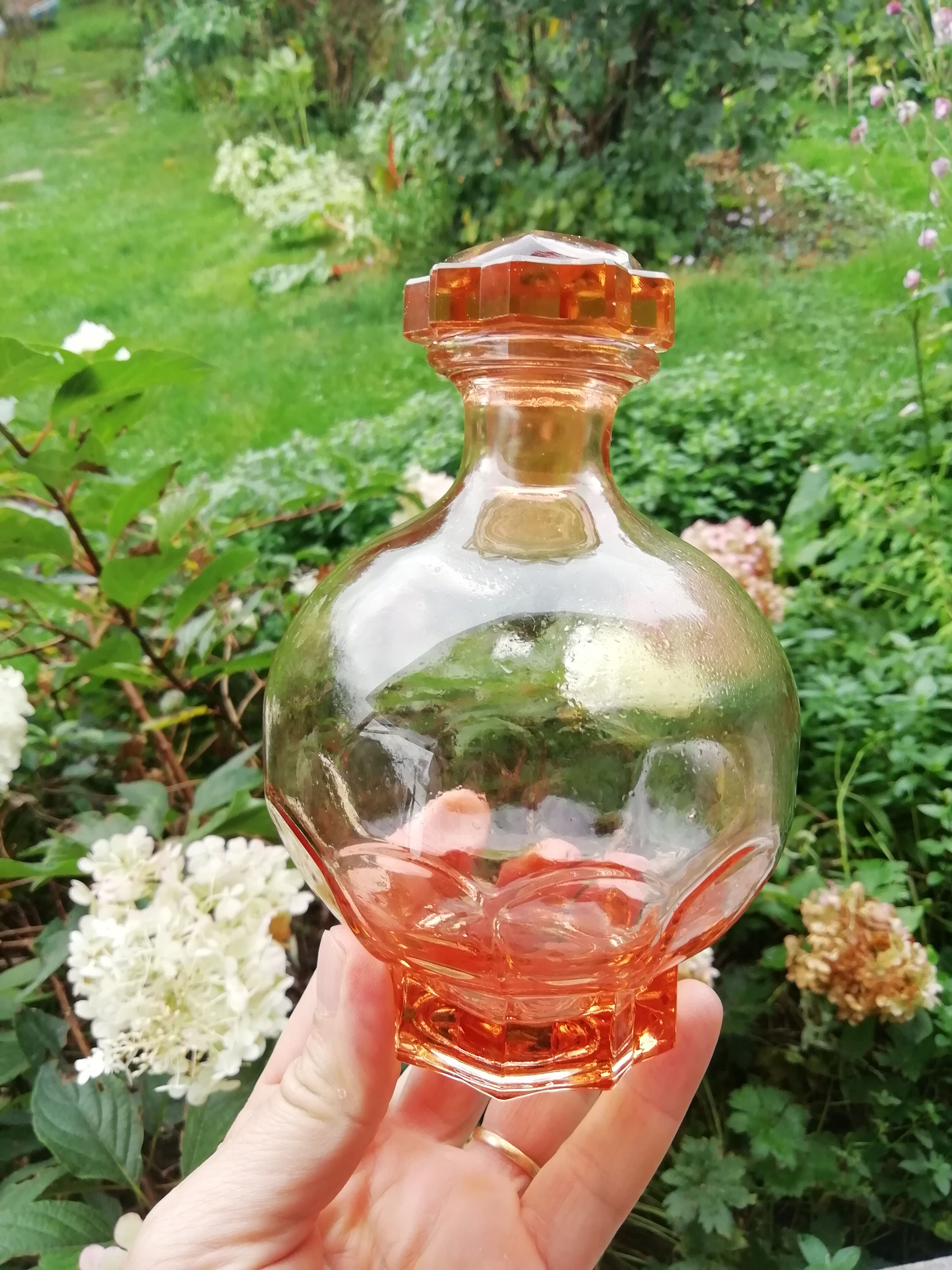Pink glass decanter