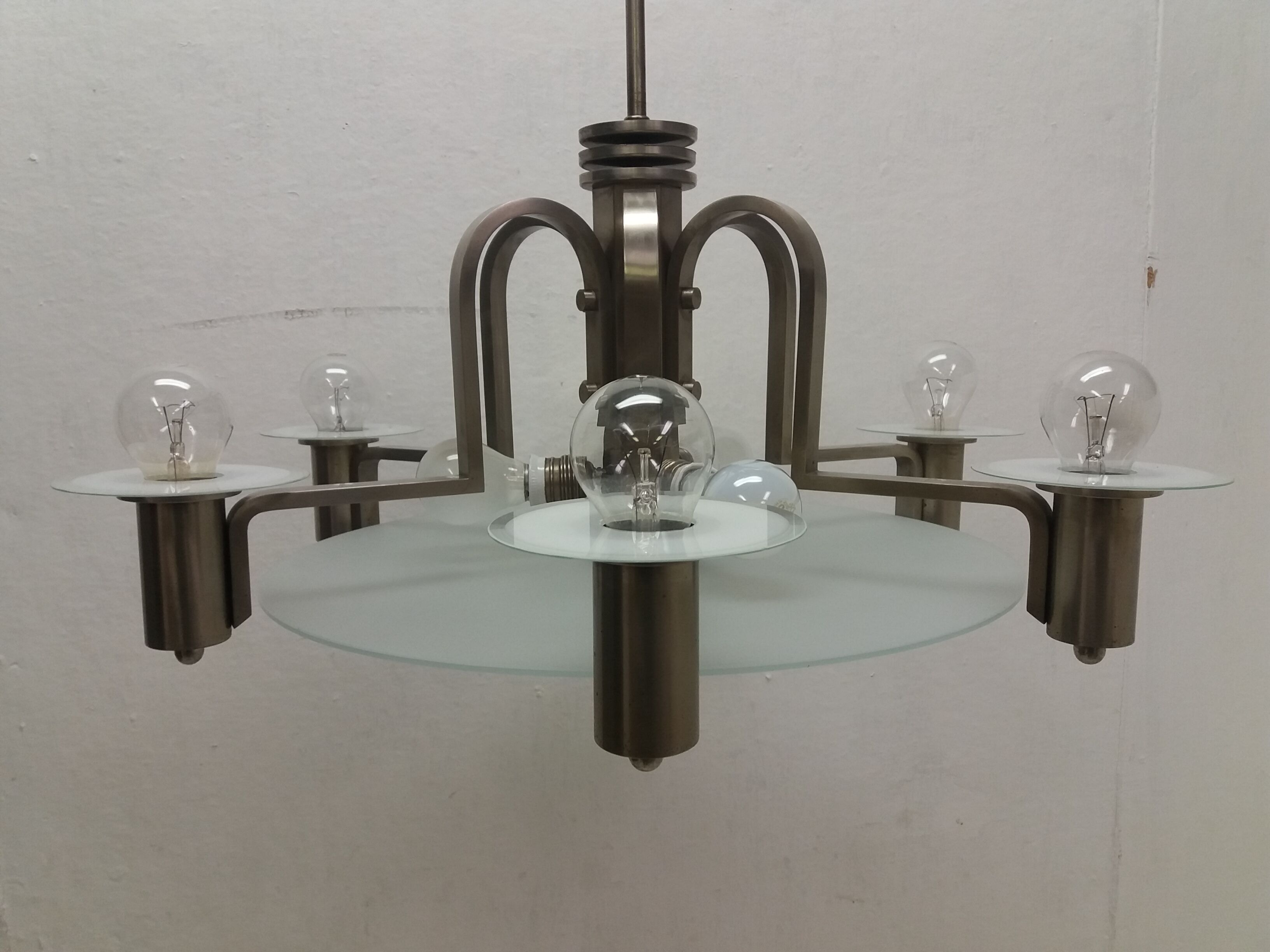 1930 Art deco Metal chandelier Functionalism, Czechoslovakia
