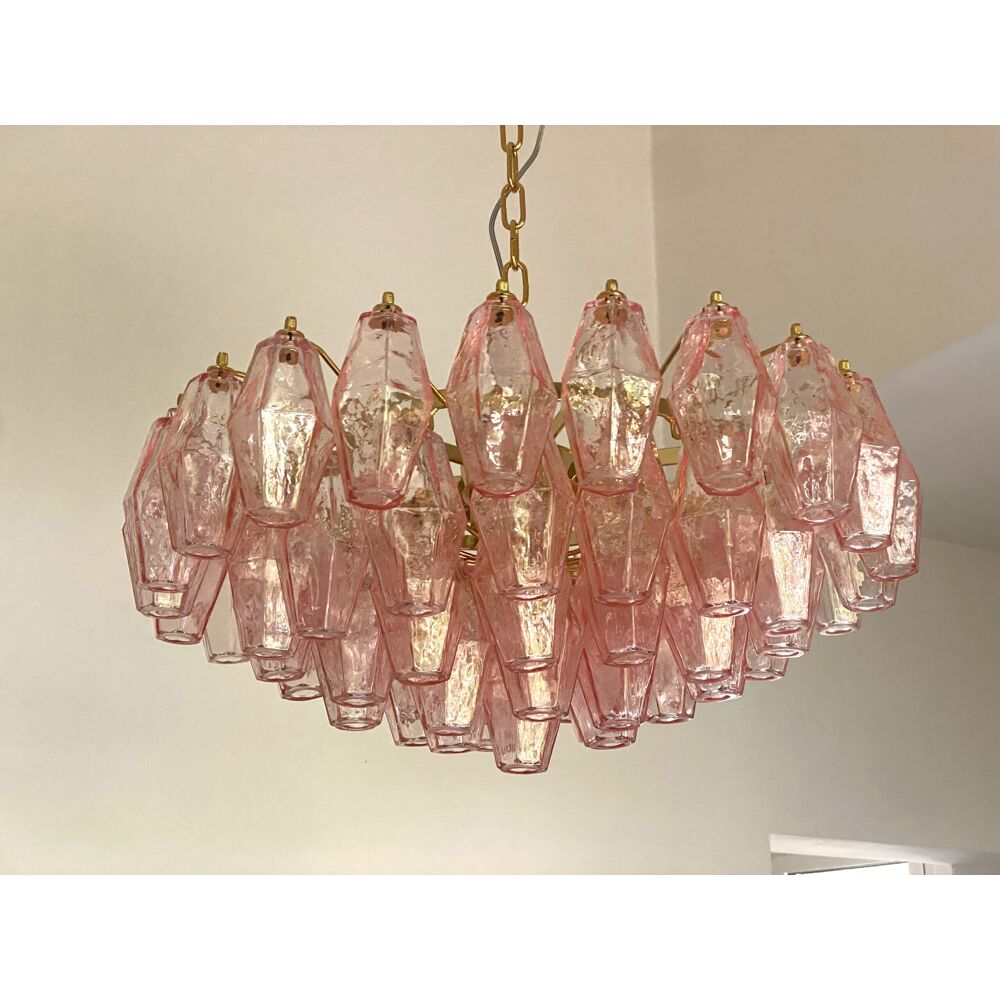 Pink “poliedri” murano glass chandelier
