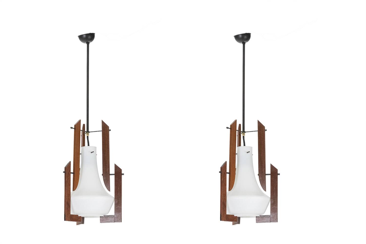 Ico Parisi. Pair of opaline pendant lights. 1960s.