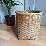 Green beige wicker basket