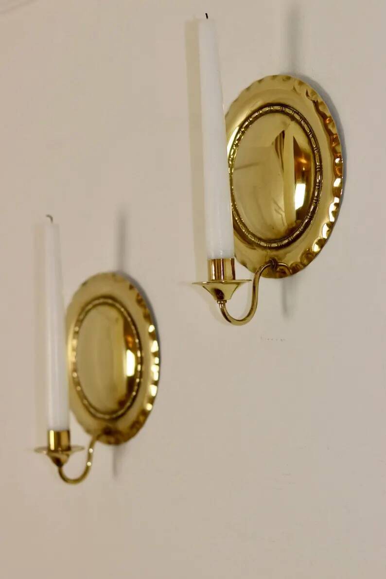 Pair Of Mid Century Swedish Brass Sconces
