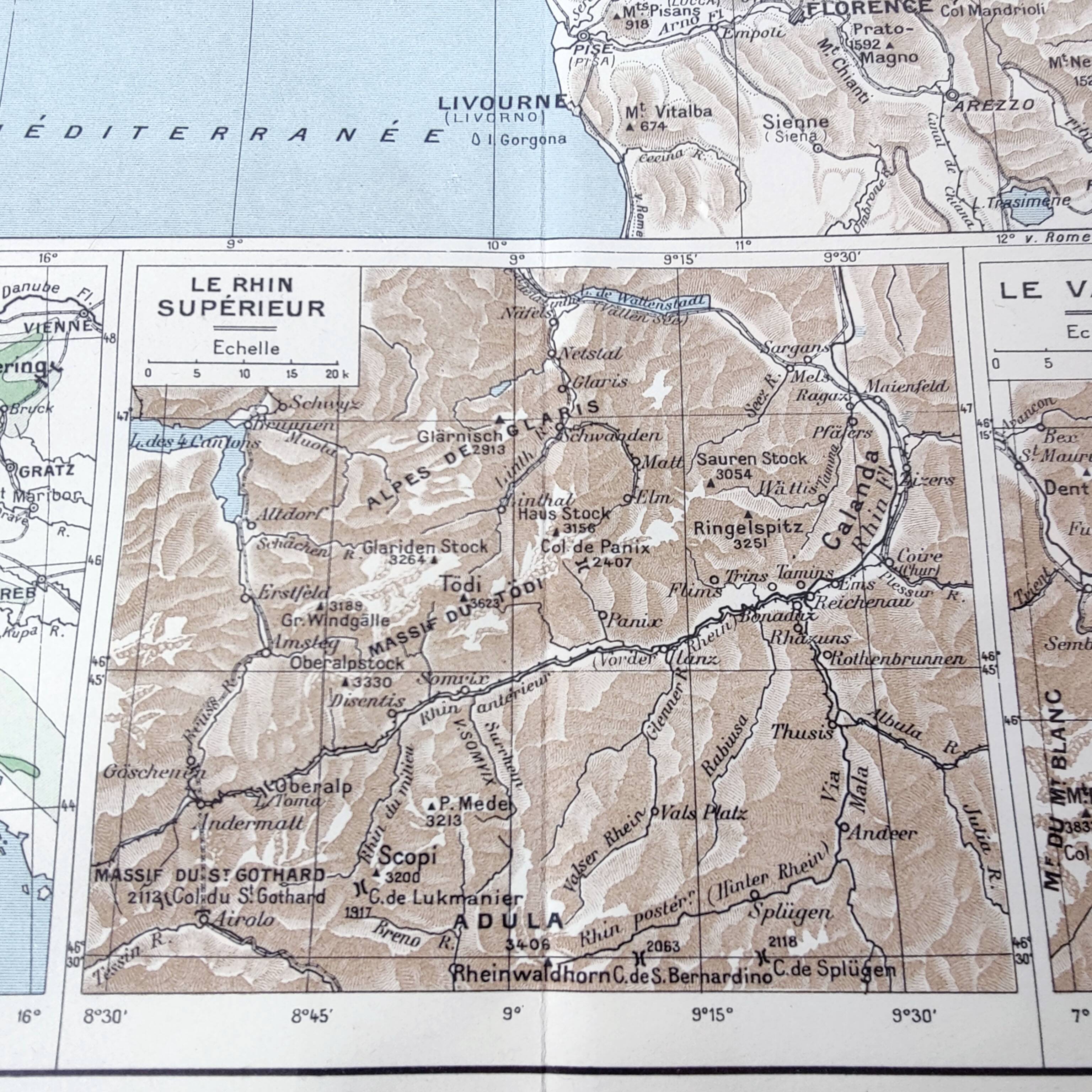 Vintage Europe Alps mountains map from 1950
