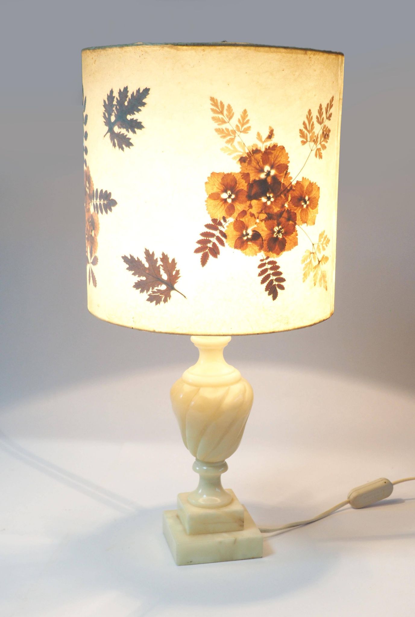 Alabaster lamp and herbarium lampshade