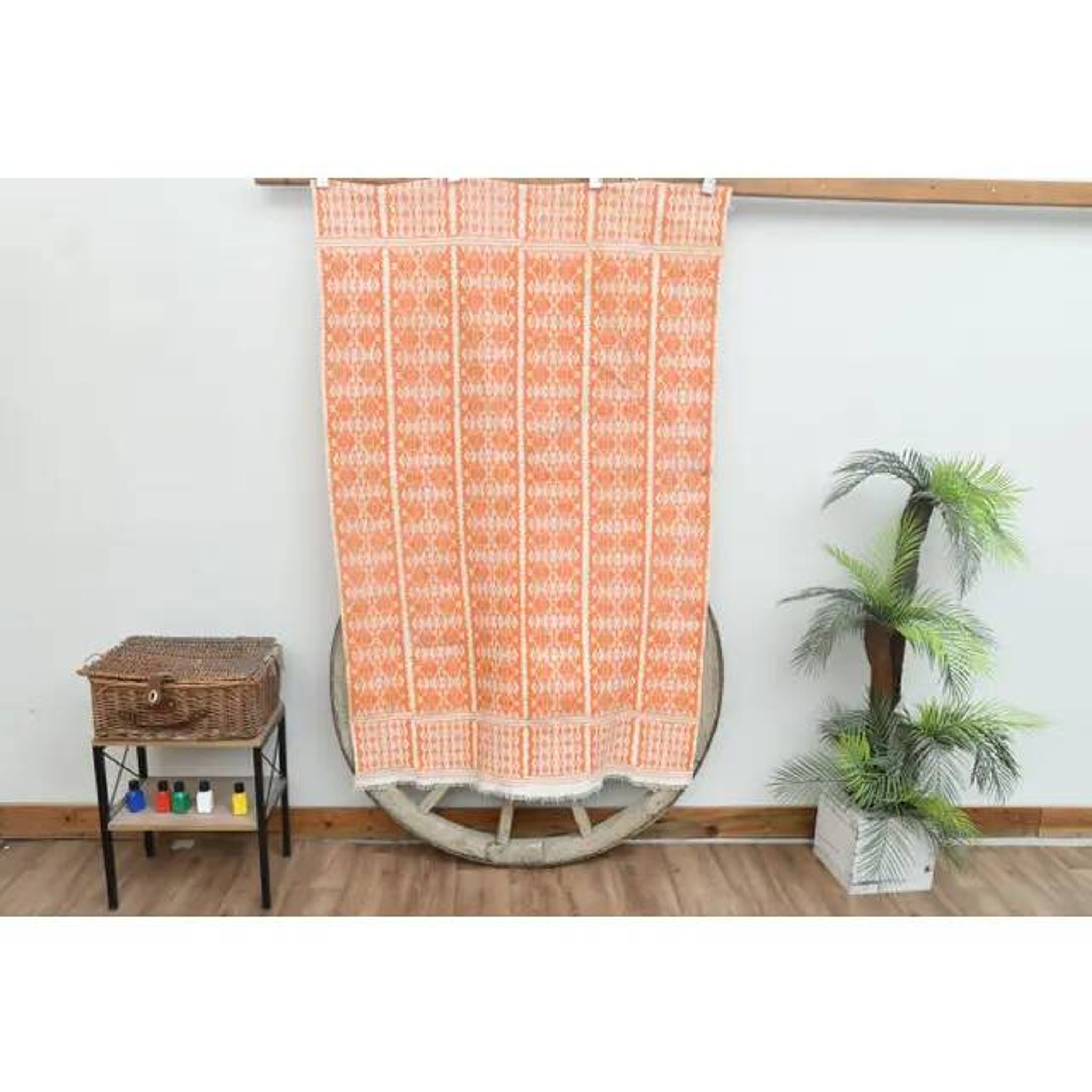 1970s Vintage Turkish Handmade Wool Cotton Orange Kilim Rug 112x180