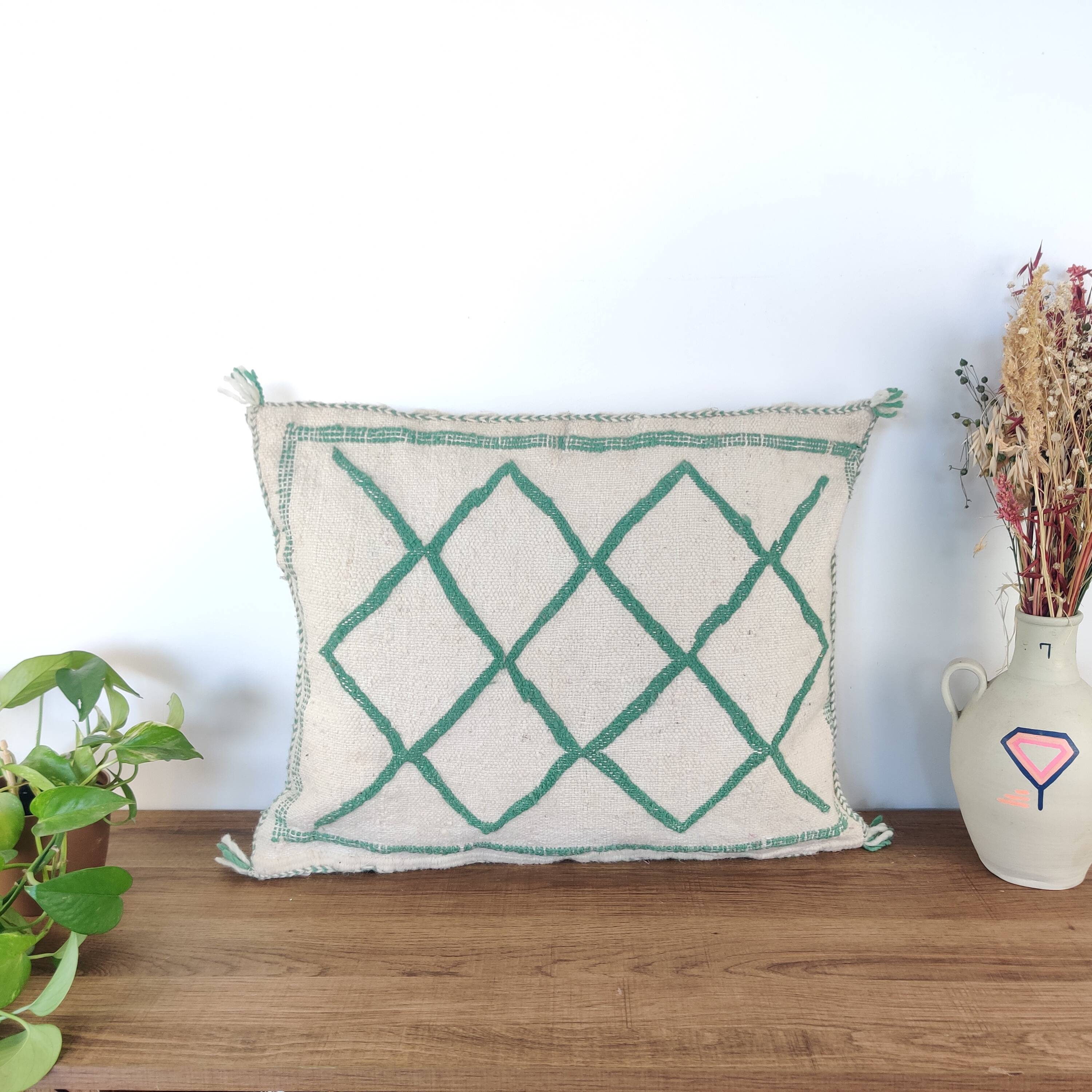 Berber green diamond cushion