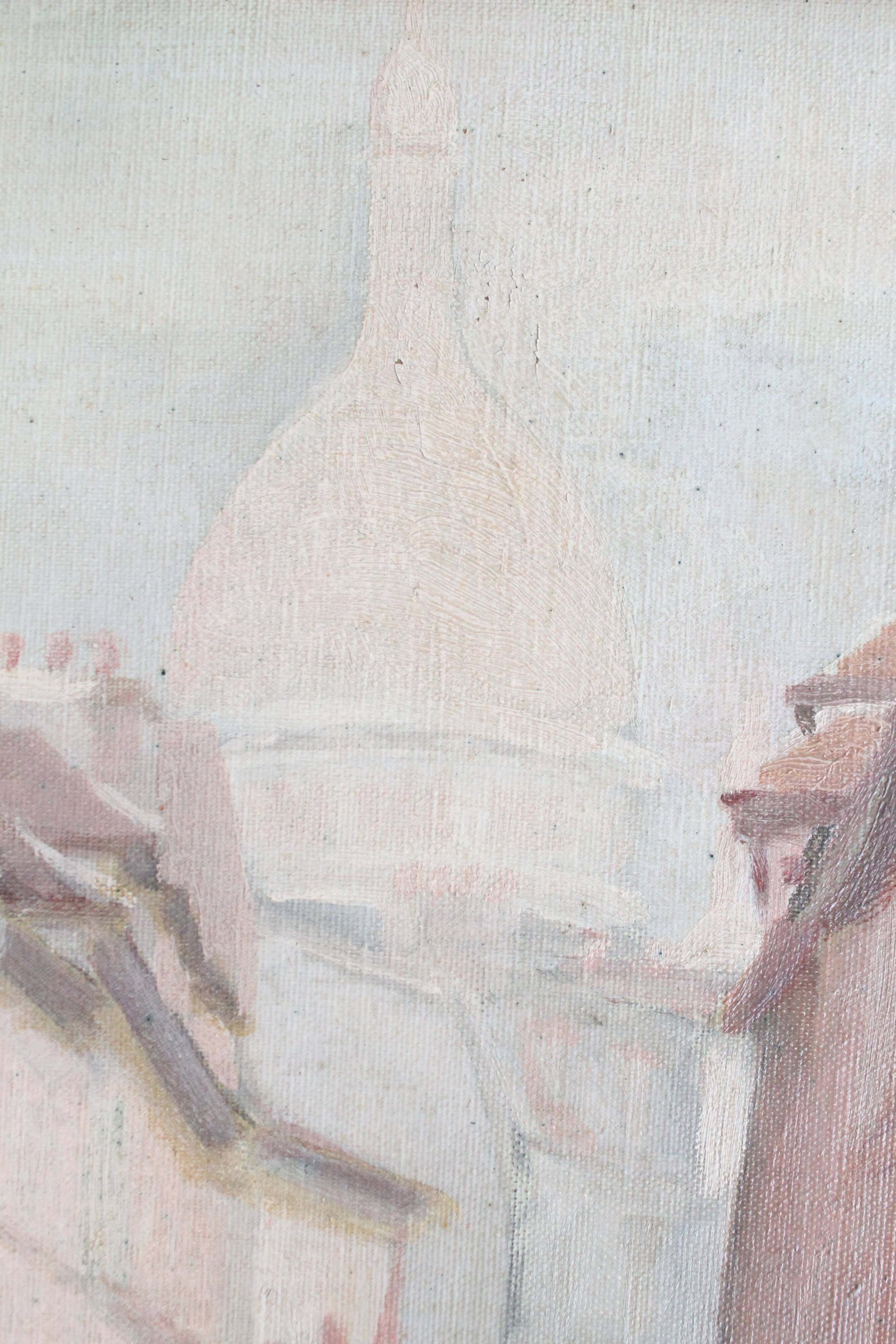 R. Joly "Rue Norvins in Montmartre with a view of the Sacré-Cœur" oil on canvas