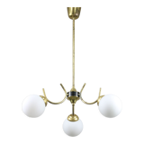 Italian Mid-century Brass and Opaline Glass Chandelier