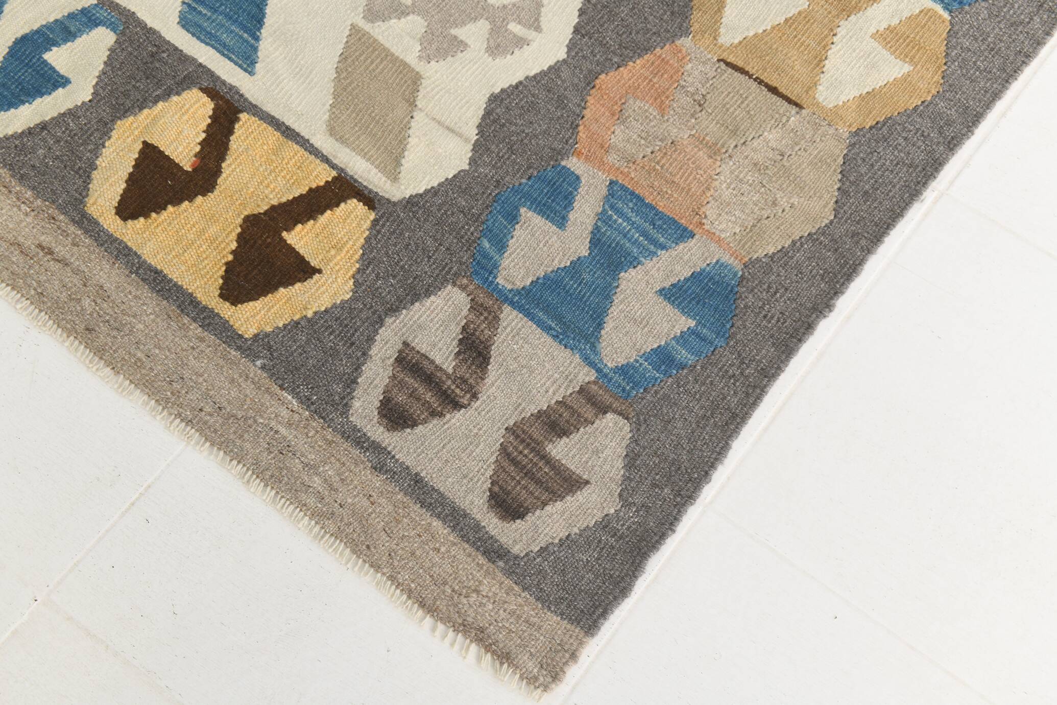 Tapis Kilim de luxe de style rare géométrique 9x11, tapis Kilim vintage de grande surface