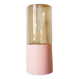 Pink metal cylinder lamp & iridescent glass