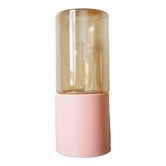 Pink metal cylinder lamp & iridescent glass