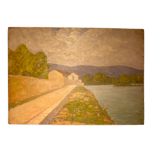 Tableau ancien, double face, paysage