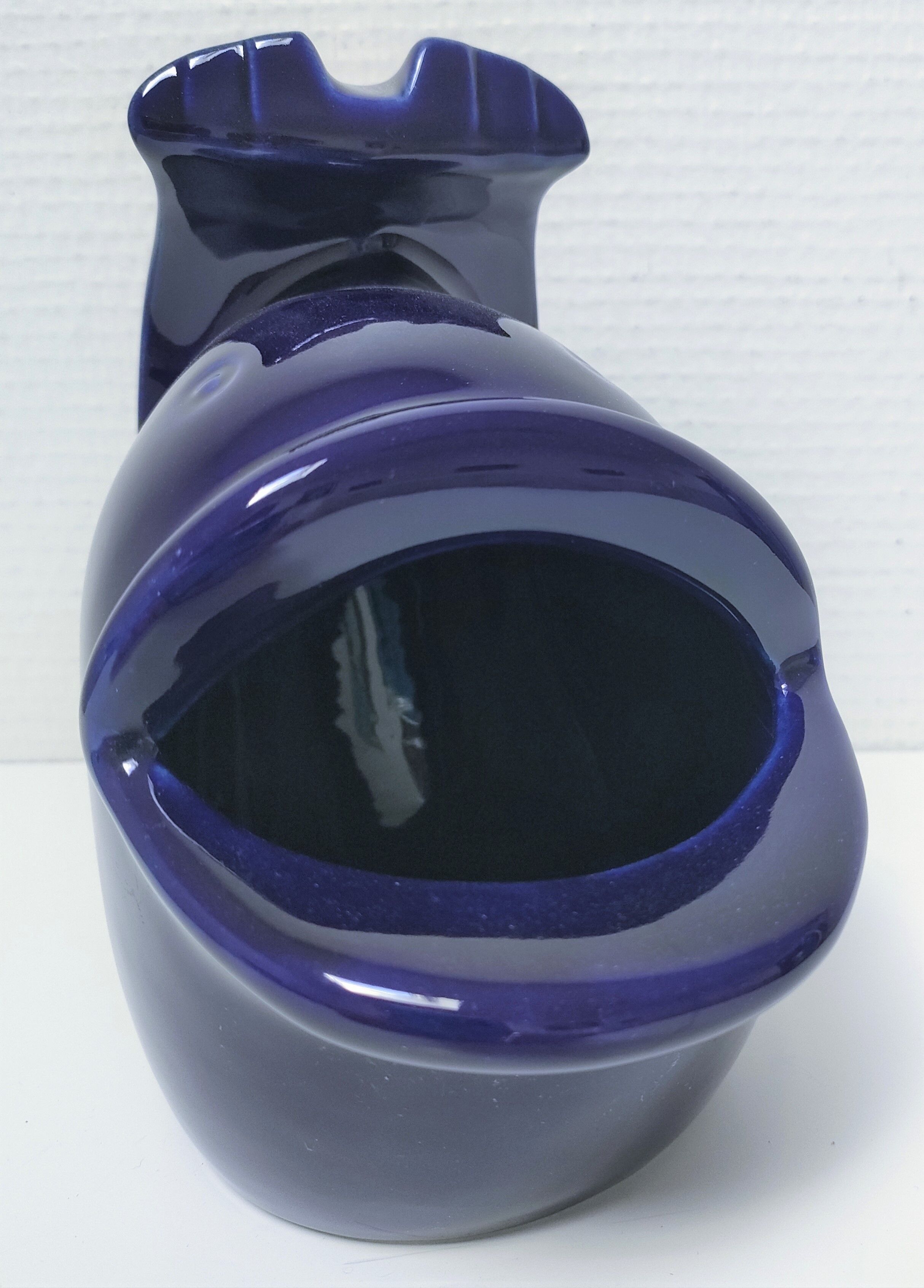 Grand cendrier poisson céramique bleue design vintage