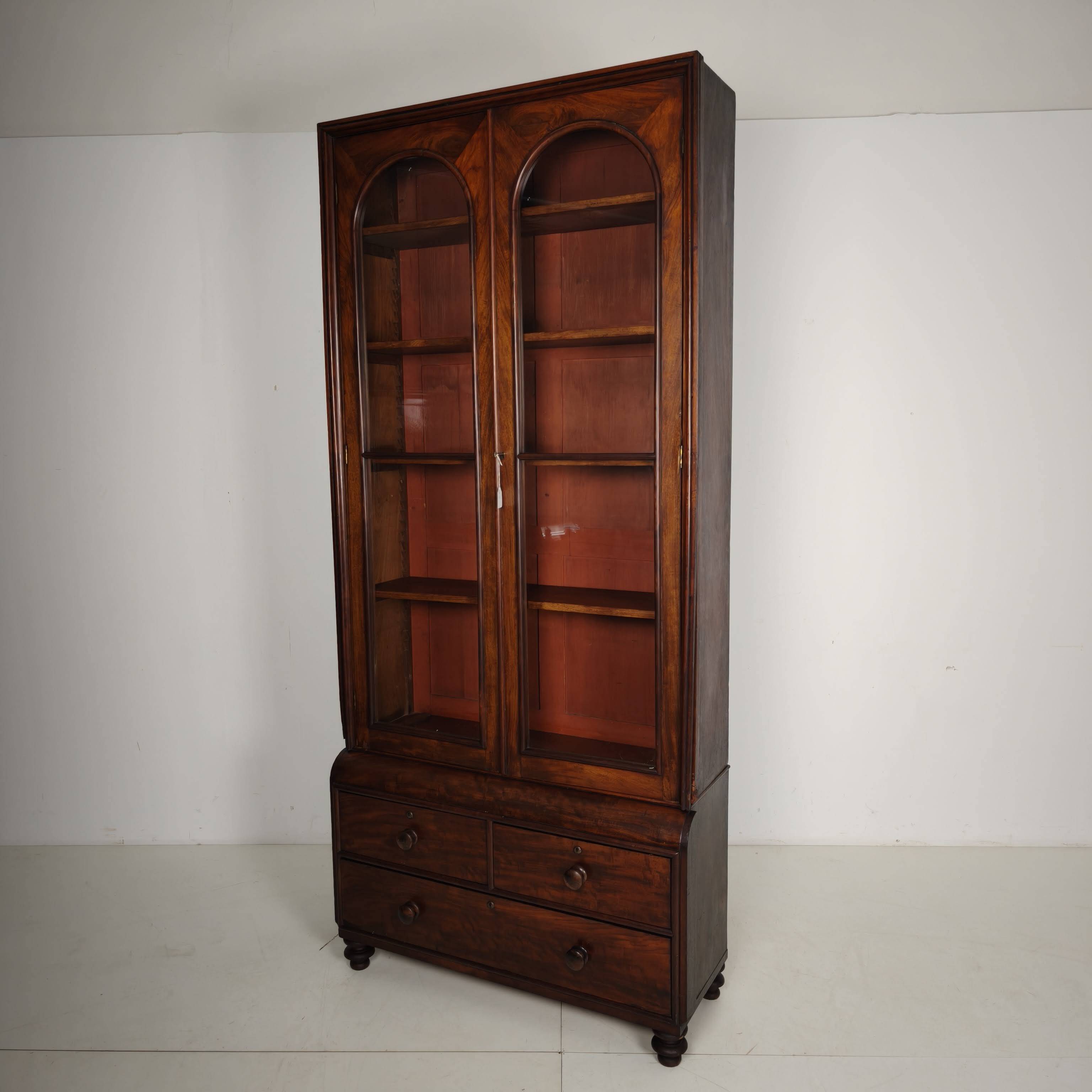 Late 19th Century English Display Bookcase with Glazed Doors & Drawers