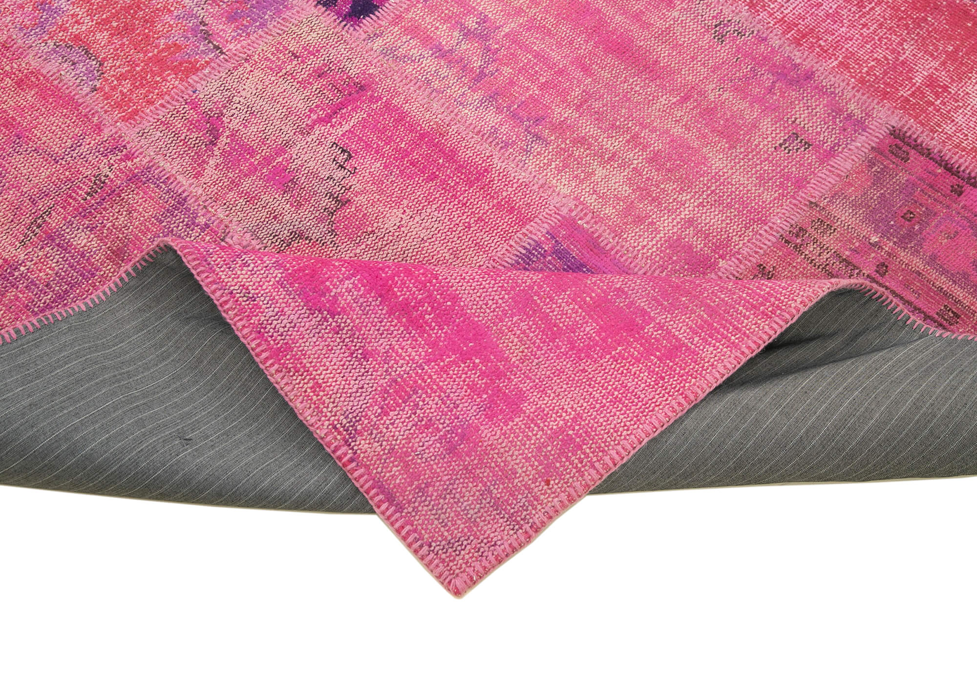 Handwoven oriental overdyed 202 cm x 303 cm pink patchwork rug