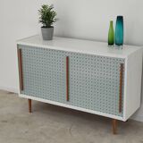 Blue and white chest of drawers by Drevopodnik Brno 1960