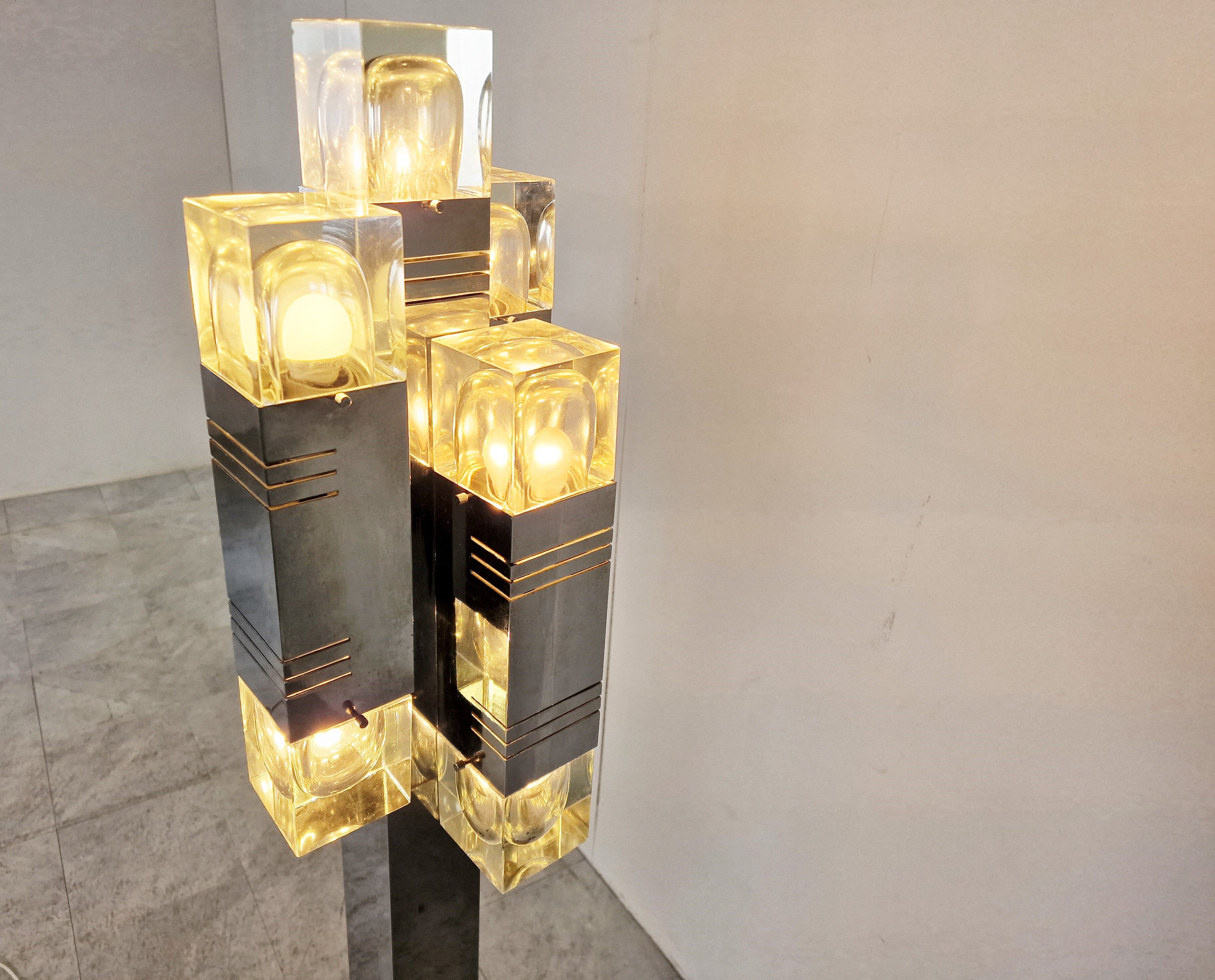 Vintage cubic floor lamp by Gaetano Sciolari, 1970s