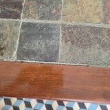 Brutalist coffee table wood and slate