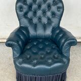 Armchair Napoleon III leather Chesterfield way, late nineteenth